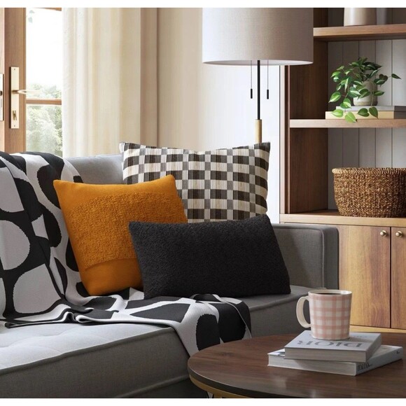 Oversized Woven Linework Square Throw Pillow Black/Neutral - Threshold: Cotton - Picture 4 of 4